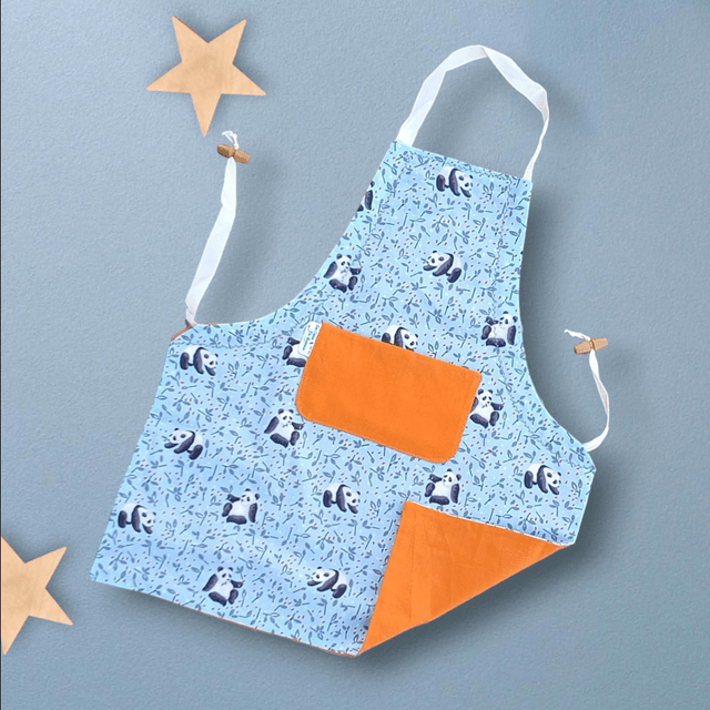 Tablier de Cuisine ou Activités pour Enfants en Coton Personnalisé réglable  Panda Orange