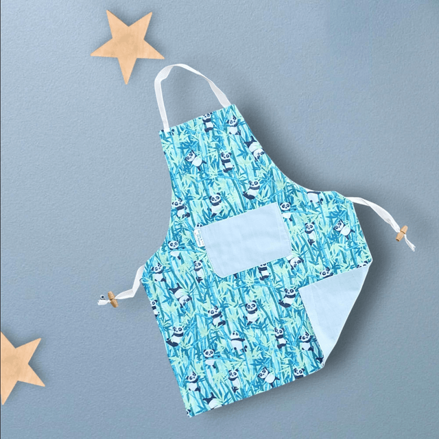 Tabliers de Cuisine ou Activités pour Enfants en Coton Personnalisé réglable motif panda vert