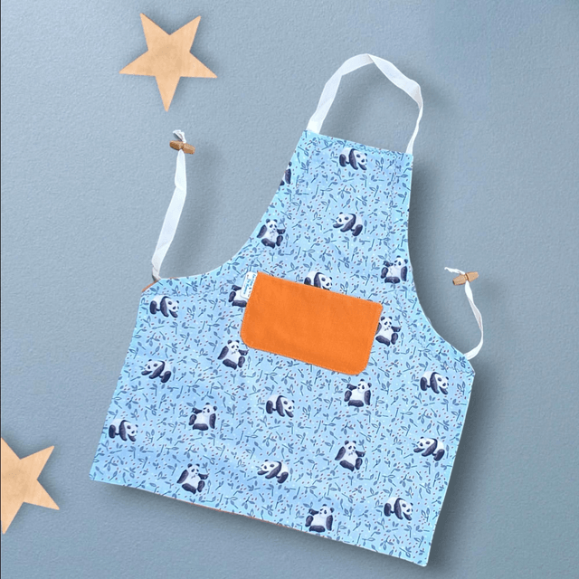 Tablier de Cuisine ou Activités pour Enfants en Coton Personnalisé réglable  Panda Orange